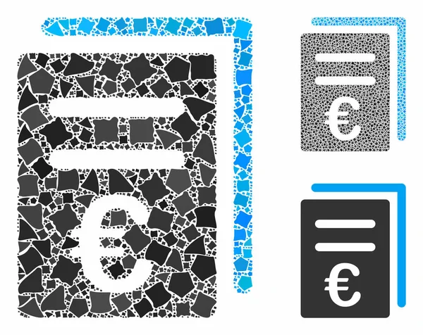 Euro katalógus lista Rongyos tárgyak mozaik ikonja — Stock Vector