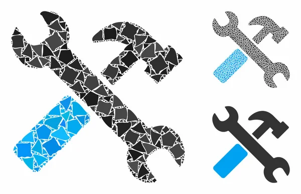 Hammer and wrench Mosaic Icon of Inequal Parts — 图库矢量图片