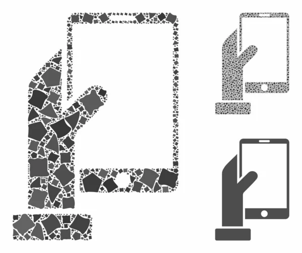 Mano sostiene smartphone Composición Icono de piezas ásperas — Archivo Imágenes Vectoriales