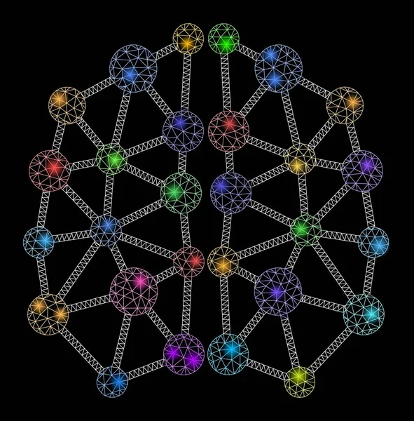 Cadre de fil de maille arrondie Cerveau artificiel avec taches arrondies — Image vectorielle