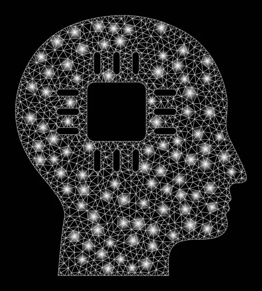 Světlice Mesh Carcass Mozkový procesor s světlicovými skvrnami — Stockový vektor