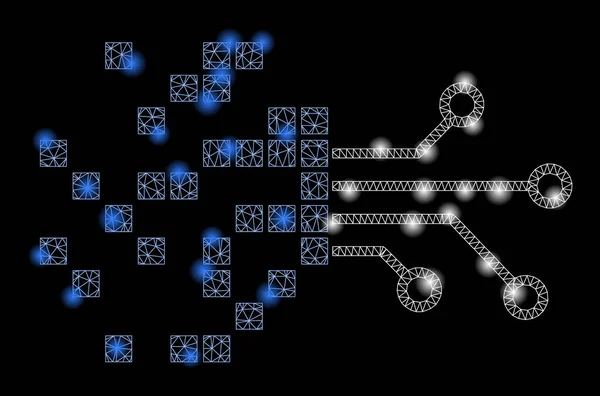 Transformación de circuito digital de marco de alambre de malla brillante con puntos de inflamación — Vector de stock