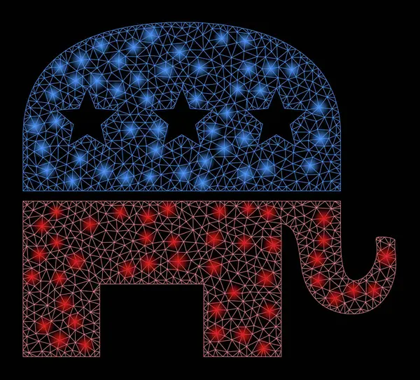 Red de malla brillante Elefante republicano con manchas de luz — Vector de stock