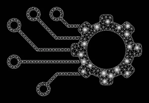 Engrenagem inteligente 2D de malha de chama com pontos de inflamação —  Vetores de Stock