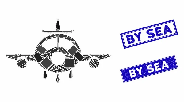 航空機モザイクと遭難長方形のシール — ストックベクタ