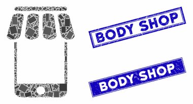 Web Mağazası Mozaik ve Tehlike Dikdörtgeni Damgaları