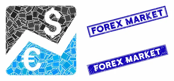 Forex Market Chart Mosaic and Grunge Rectangle Watermarks — Stockový vektor