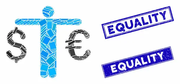 Persona Comparar Euro dólar mosaico y rectángulo Grunge marcas de agua — Vector de stock