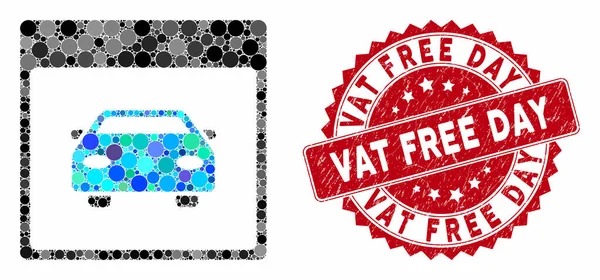 Mosaïque Automobile Calendrier de voiture Page avec la cuve texturée Free Day Seal — Image vectorielle