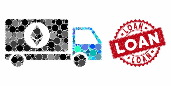 Mosaico Ethereum entrega caminhão com selo de empréstimo riscado — Vetor de Stock