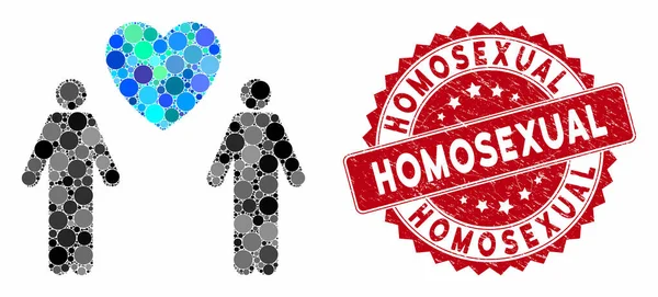 Mozaïek Gay Lovers met Distress Homoseksuele Zegel — Stockvector