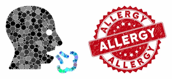 Collage niezen met gekraakte Allergie Seal — Stockvector