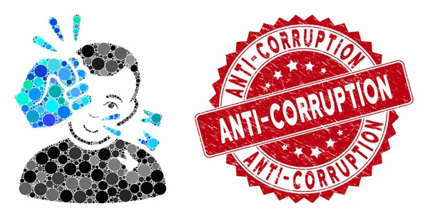 Mosaico cabeça greve com angústia selo anti-corrupção — Vetor de Stock