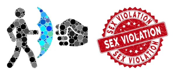 Mosaico de Protección contra el Crimen con Textura Sexo Violación Sello — Vector de stock