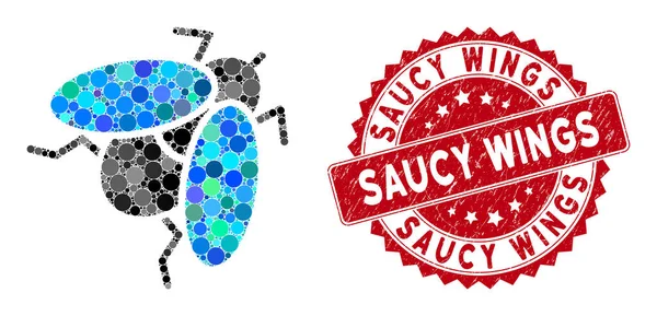 Mosaico mosca inseto com texturizado Saucy Asas selo — Vetor de Stock