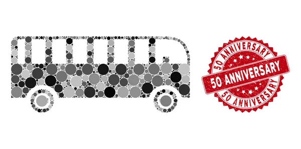 Collage Bus Grunge 50 évfordulós bélyegzővel — Stock Vector