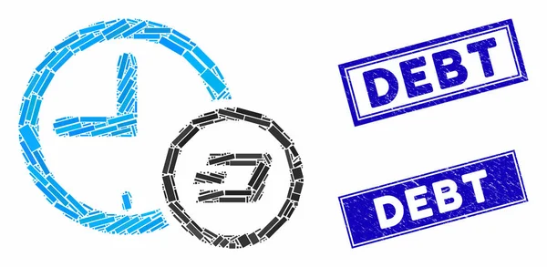 Dash Kredi Saati Mozaiği ve Grunge Dikdörtgen Damgaları
