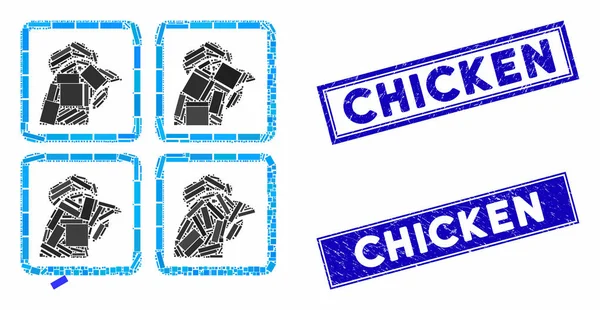 Chicken Factory Mosaic and Distress Rectangle Seal (dalam bahasa Inggris). - Stok Vektor