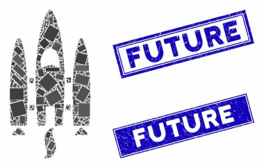 Uzay Mekiği Mozaiği ve Grunge Dikdörtgen Filigranı