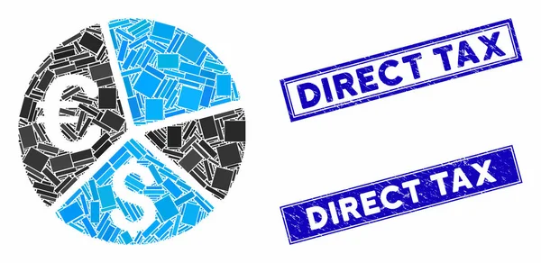 Euro- und Dollar-Tortendiagramm-Mosaik und zerkratzte Stempelsiegel — Stockvektor