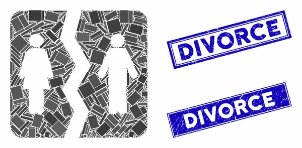 Divorce Mosaïque et Sceaux de timbres rectangulaires rayés — Image vectorielle