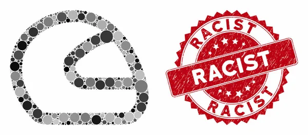 Casque de moto en mosaïque avec timbre raciste Grunge — Image vectorielle