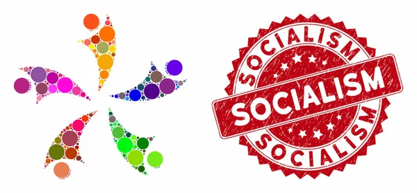 Logotipo de colaboração mosaico com selo de socialismo de angústia —  Vetores de Stock