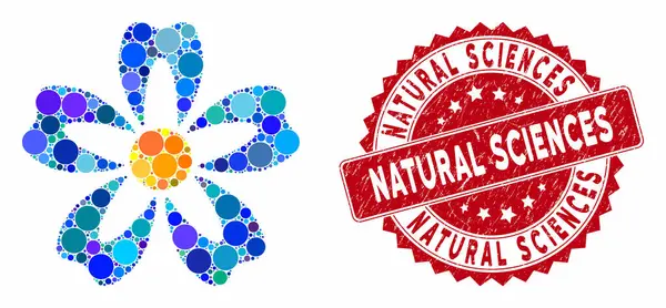 Mosaikblume mit naturwissenschaftlichem Stempel — Stockvektor