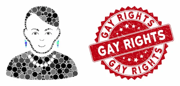 Mosaik trendy gay mit texturiertem Schwulenrechte-Stempel — Stockvektor