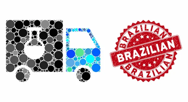 Camion de livraison chimique mosaïque avec timbre brésilien rayé — Image vectorielle