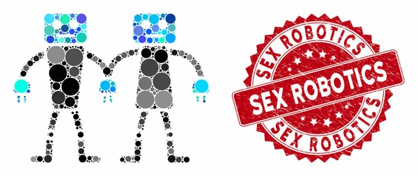 Mosaik-Roboterfreunde mit texturierter Sexrobotik-Robbe — Stockvektor