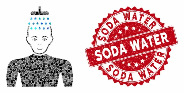 Collage Uomo Doccia con francobollo di acqua soda di soccorso — Vettoriale Stock