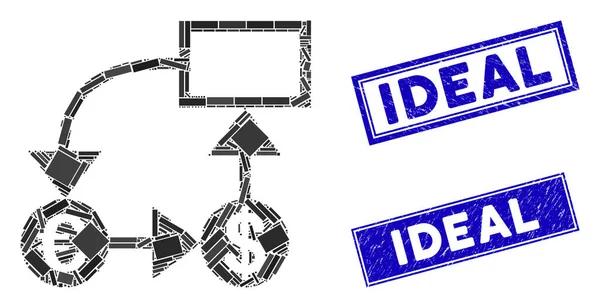 Euro e Dollaro Grafico di flusso Mosaico e Grunge Rettangolo Francobolli ideali — Vettoriale Stock
