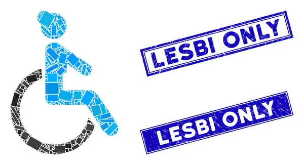 Mulher com deficiência Mosaico e Grunge retângulo Lesbi apenas selos — Vetor de Stock