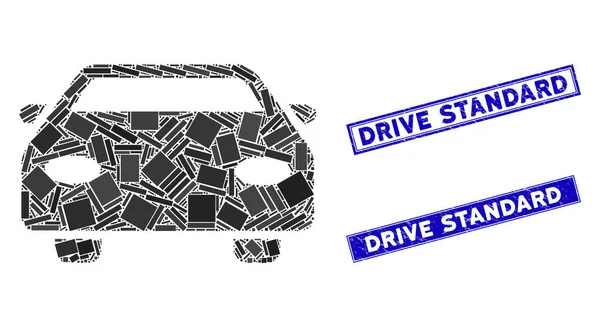 Mosaico de coche y rectángulo de angustia Sellos estándar de conducción — Vector de stock