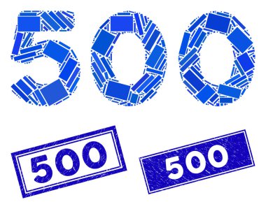 500 Sayılı Metin Mozaiği ve Grunge Dikdörtgeni 500 Filigran