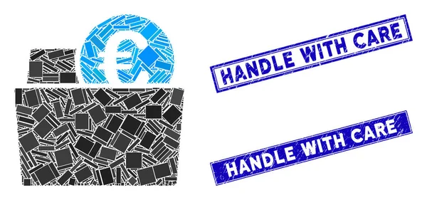 Euro Wallet Mosaic e alça retangular raspada com marcas d 'água do cuidado — Vetor de Stock