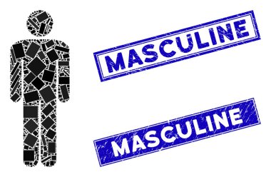 Erkek Mozaiği ve Çizilmiş Dikdörtgen Erkek Damgaları