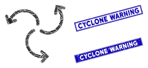 Mosaico de rotación de turbina y sellos de advertencia de ciclón rectángulo de angustia — Vector de stock