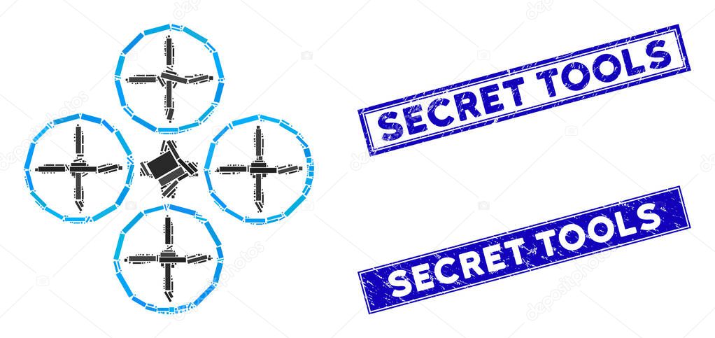Quadcopter Mosaic and Distress Rectangle Secret Tools Watermarks