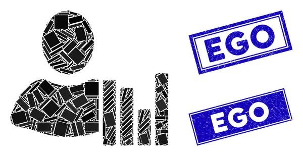Γραφήματα πελατών Ψηφιδωτά και Grunge ορθογώνια Ego Γραμματόσημα — Διανυσματικό Αρχείο