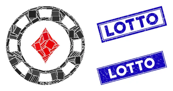 Diamonds Casino Chip mosaico y rectángulo grunge Lotto marcas de agua — Vector de stock