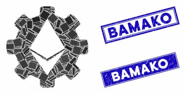 Ethereum Çarklı Mozaik ve Grunge Dikdörtgen Bamako Mühür Mührü