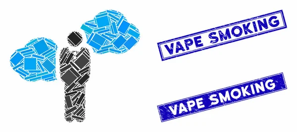 Cloud Startupper Persoon Mozaïek en gebarsten rechthoek Vape Roken Watermerken — Stockvector