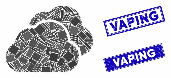 Clouds Mosaic and Distress Rectangle Vaping Stamp Seals — Stock Vector