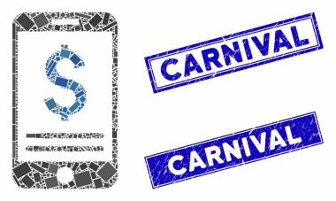 Mobil Bankacılık Mozaiği ve Çizilmiş Dikdörtgen Karnaval Damgaları