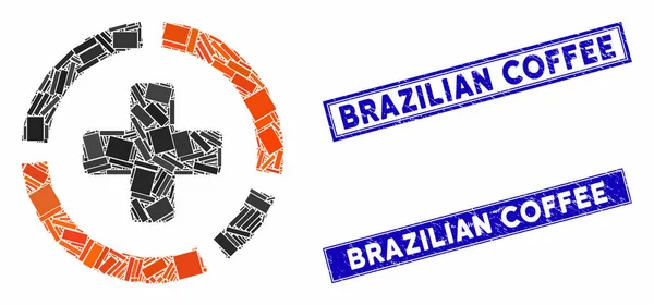 Diagrama de cuidados de saúde Mosaico e angústia Retângulo Selos de café brasileiros — Vetor de Stock