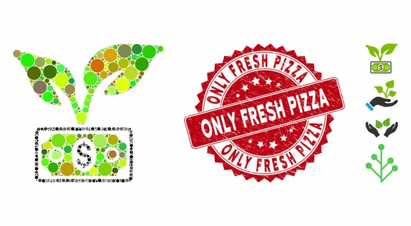 Mosaïque Eco Startup Gain Icône avec Grunge seulement Timbre de pizza fraîche — Image vectorielle