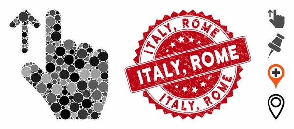 Mozaika Kierunek Ikona z teksturowanych Włoch, pieczęć rzymska — Wektor stockowy