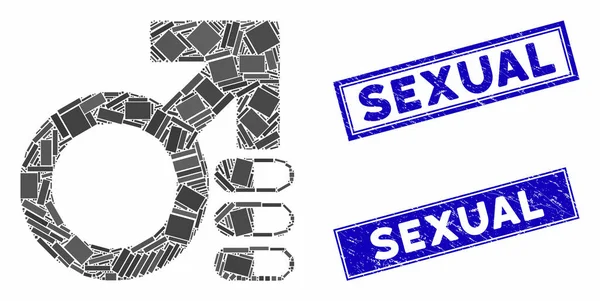 Мужской эрекция Таблетки Мозаика и бедствия прямоугольные сексуальные печати — стоковый вектор